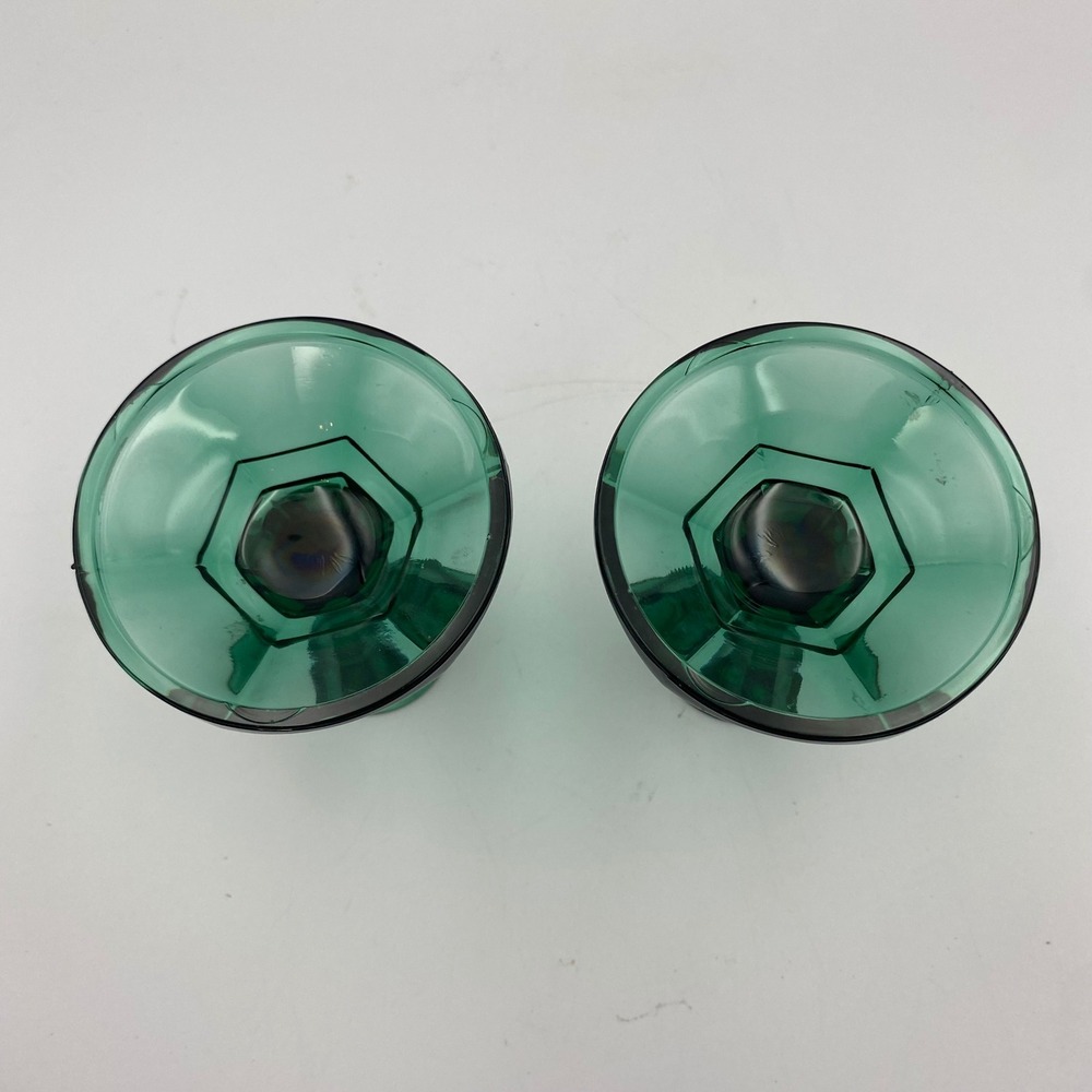 Indiana Glass Co Vintage Teal Emerald Green Candlestick Holders Pair 4.5in - Picture 3 of 5